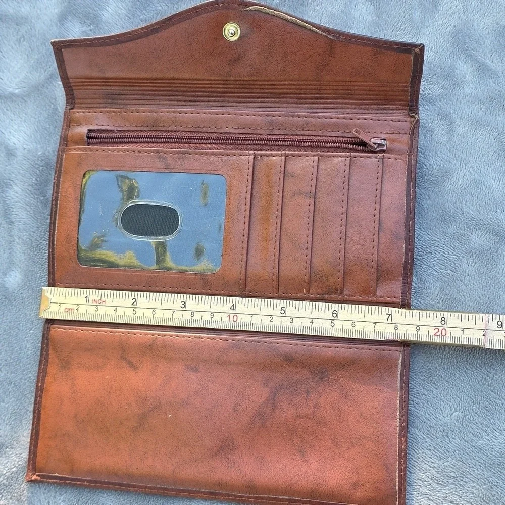 Vtg Buxton Leather‎ Unisex Pocket Book Change Purse Tan Folding Card Storage